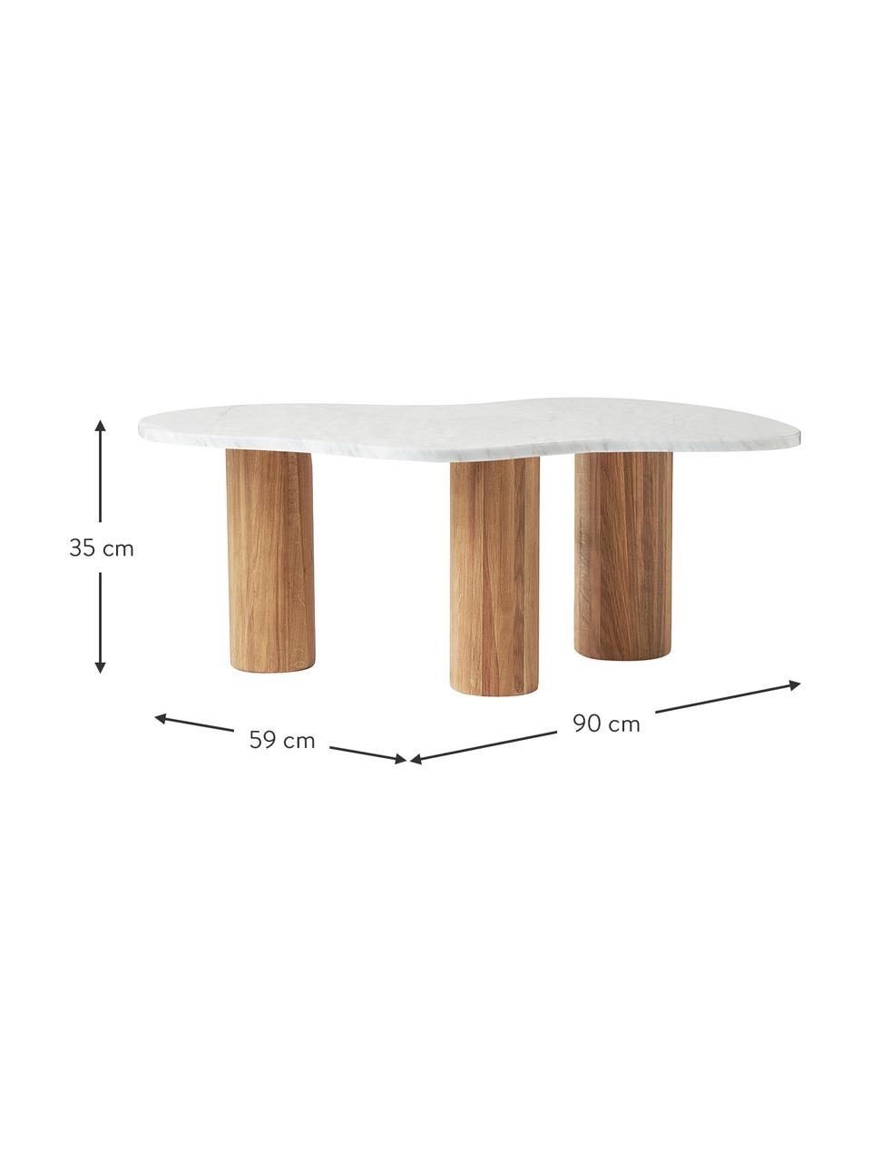 Marmor-Couchtisch Naruto in organischer Form, Tischplatte: Marmor, Beine: Eichenholz, Eichenholz, Weiß, marmoriert, B 90 x T 59 cm