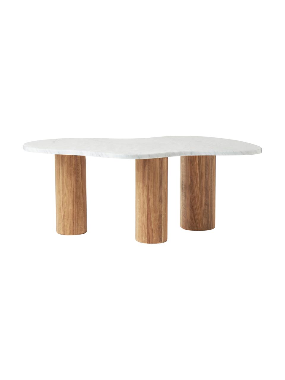 Marmor-Couchtisch Naruto in organischer Form, Tischplatte: Marmor, Beine: Eichenholz, Eichenholz, Weiß, marmoriert, B 90 x T 59 cm
