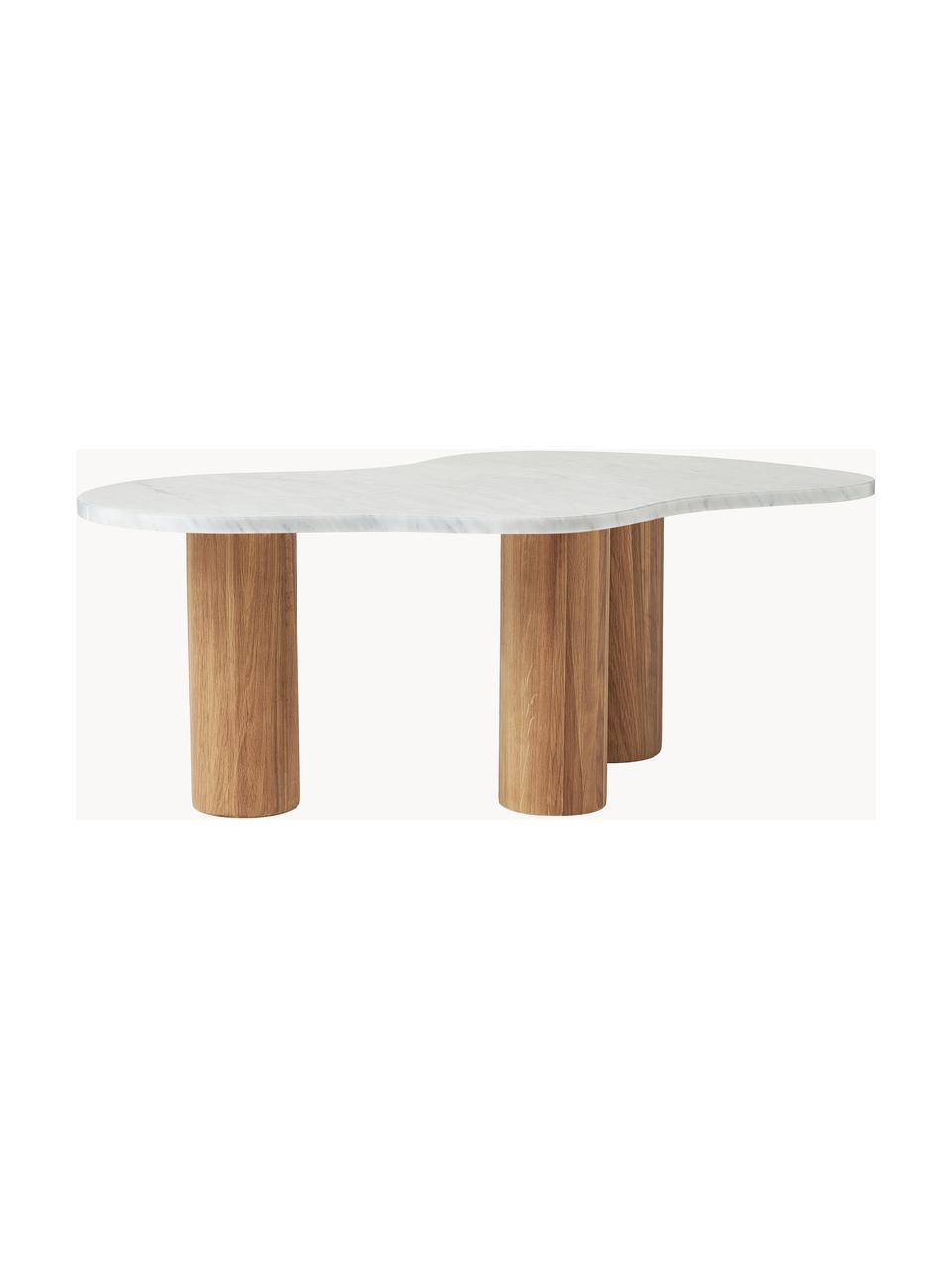 Mramorový konferenčný stolík v organickom tvare Naruto, Dubové drevo, biela, mramorovaná, Š 90 x H 59 cm