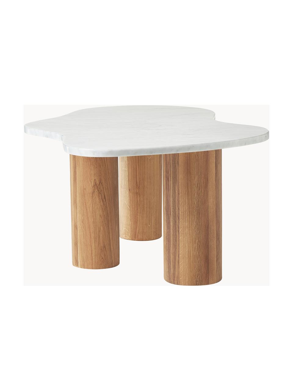 Marmeren salontafel Naruto in organische vorm, Tafelblad: marmer, Poten: eikenhout, Eikenhout, wit, gemarmerd, B 90 x D 59 cm