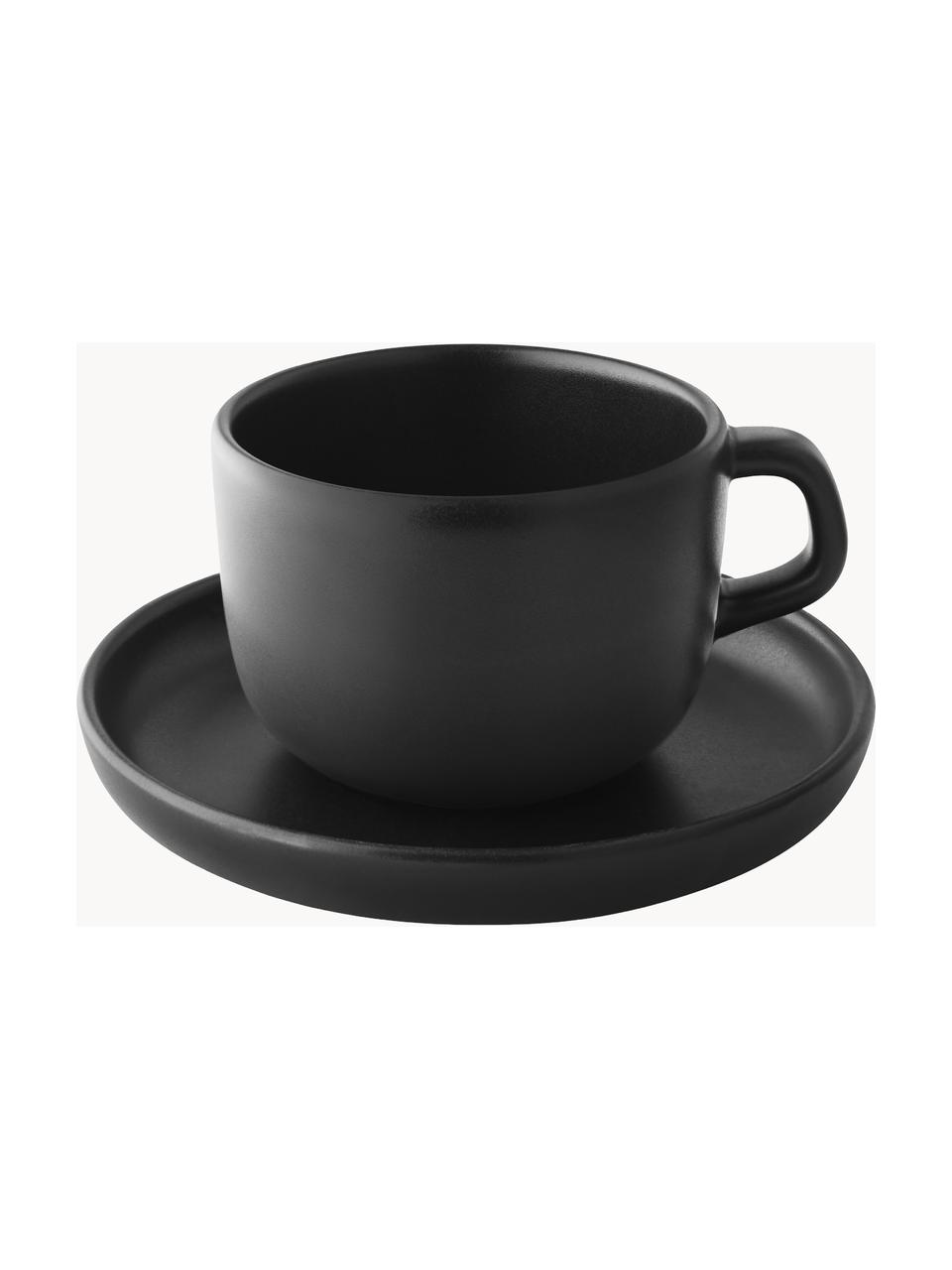 Kaffeetassen Nordic Kitchen mit Untertassen, 4 Stück, Steinzeug, Schwarz, B 10 x H 6 cm, 200 ml