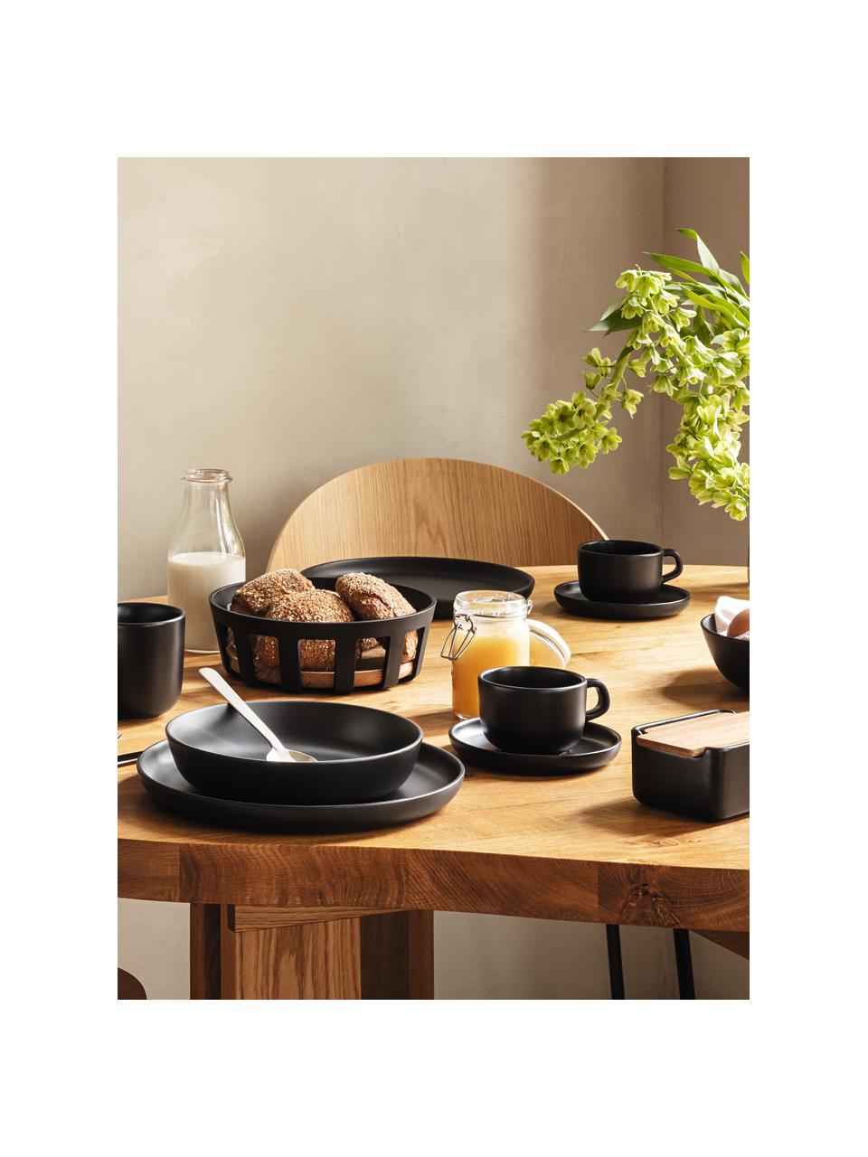 Kaffeetassen Nordic Kitchen mit Untertassen, 4 Stück, Steinzeug, Schwarz, B 10 x H 6 cm, 200 ml