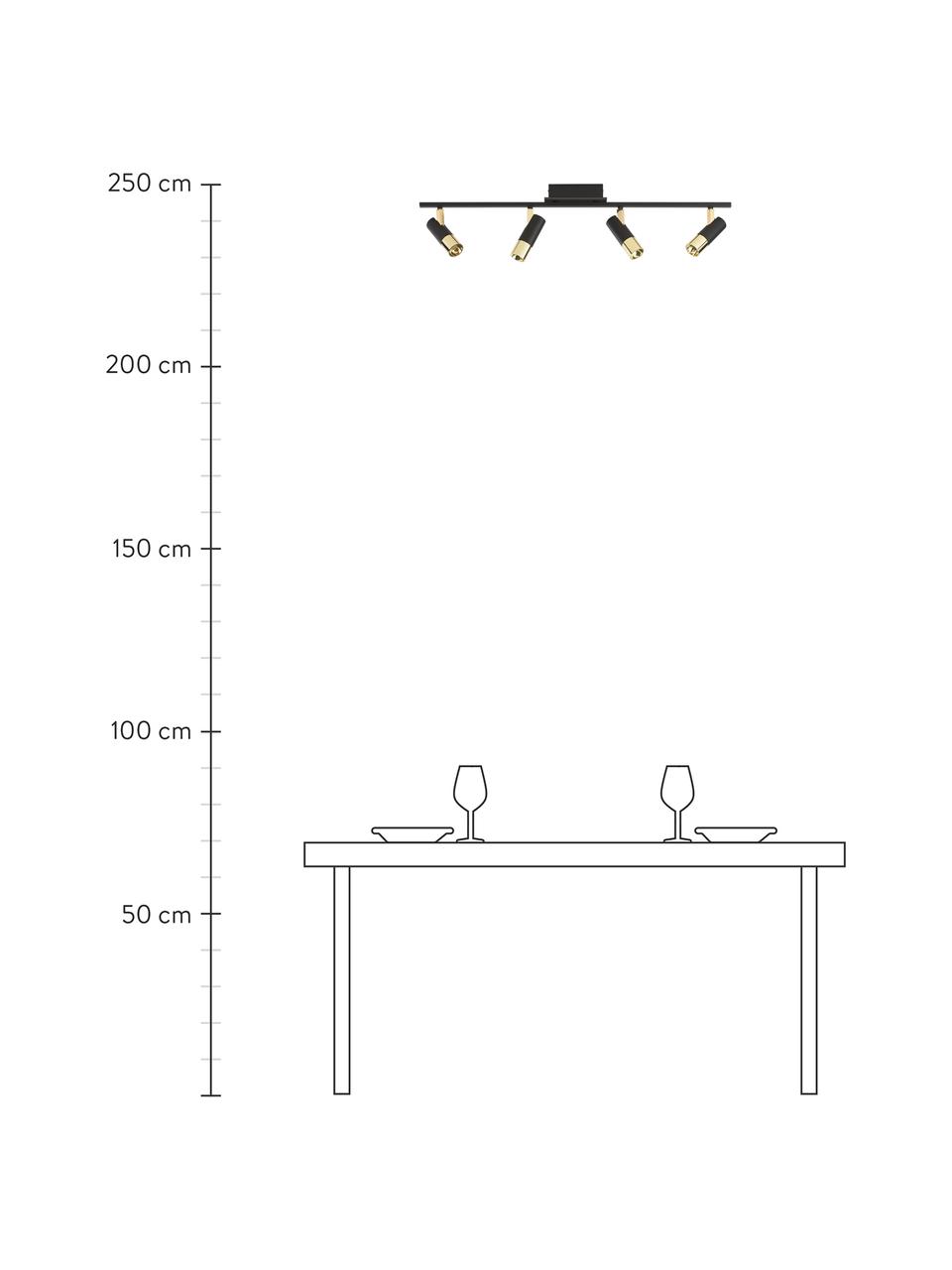 LED plafondspot Bobby-goudkleurig, Baldakijn: gepoedercoat metaal, Zwart, goudkleurig, B 86 x H 13 cm