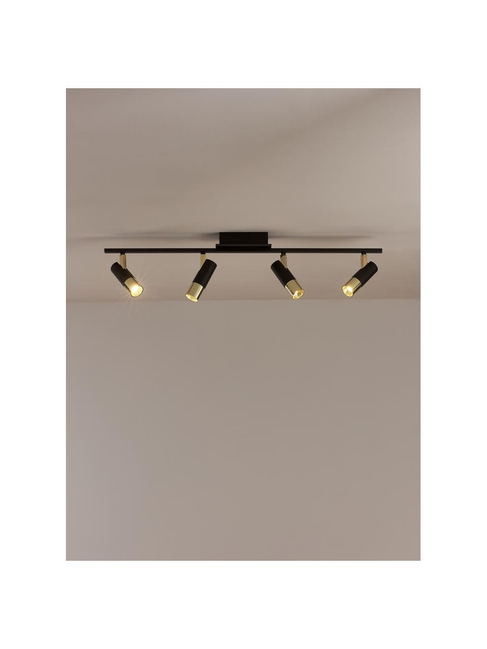 LED plafondspot Bobby-goudkleurig, Baldakijn: gepoedercoat metaal, Zwart, goudkleurig, B 86 x H 13 cm