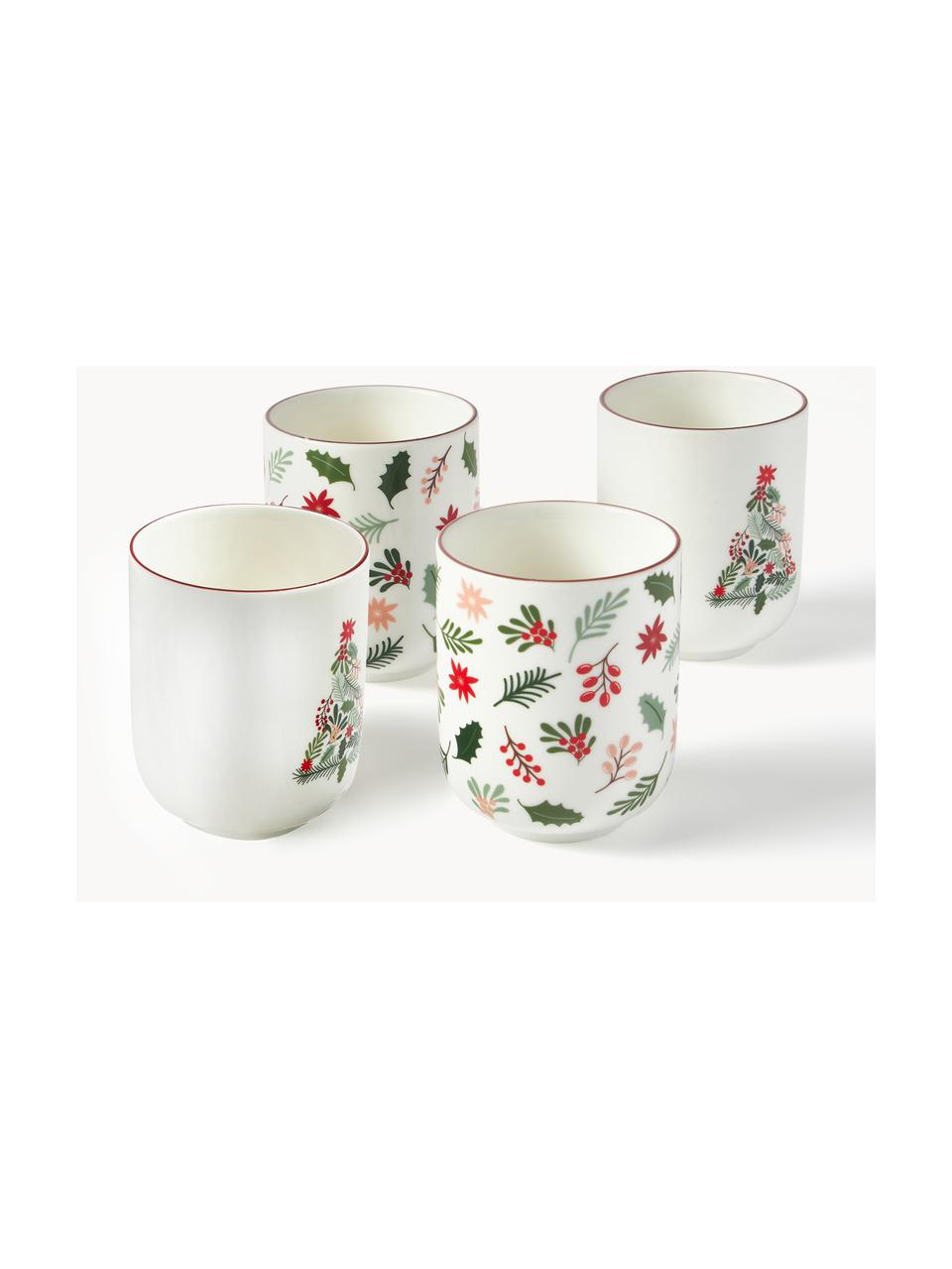 Kerst koffiemokken Eve van porselein, set van 4, Porselein, glanzend, Meerkleurig, Ø 8 x H 10 cm, 290 ml