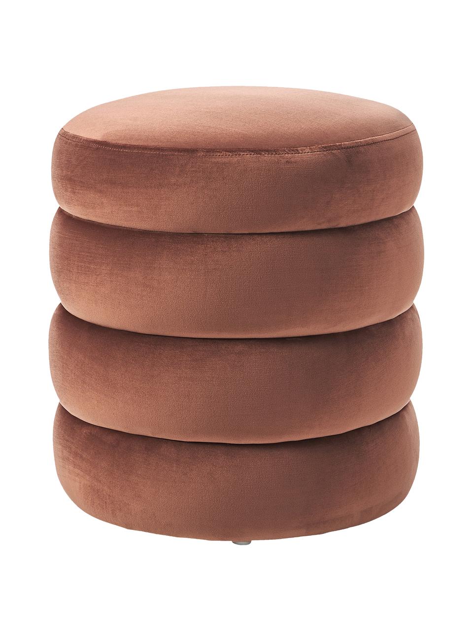 Puf de terciopelo Alto, Tapizado: terciopelo (100% poliéste, Estructura: madera de pino maciza, ma, Terciopelo marrón rojizo, Ø 42 x Al 47 cm
