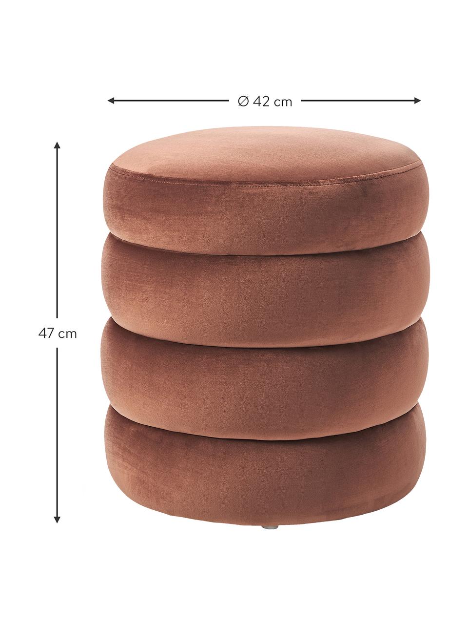 Pouf in velluto Alto, Rivestimento: velluto (100% poliestere), Struttura: legno di pino massiccio, , Velluto rosso marrone, Ø 42 x Alt. 47 cm