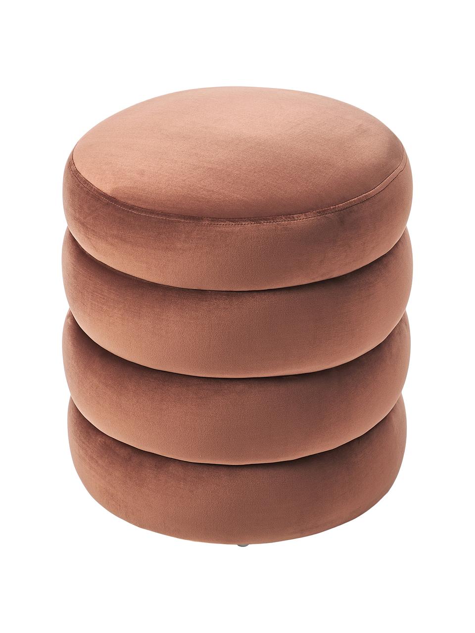 Puf de terciopelo Alto, Tapizado: terciopelo (100% poliéste, Estructura: madera de pino maciza, ma, Terciopelo marrón rojizo, Ø 42 x Al 47 cm