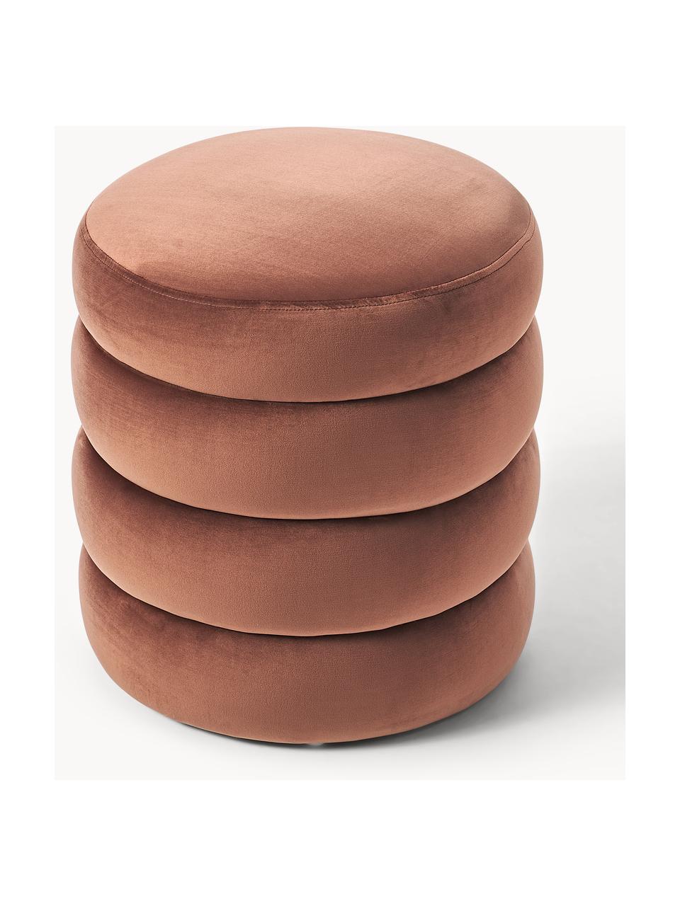 Pouf en velours Alto, Velours rouge rouille, Ø 42 x haut. 47 cm