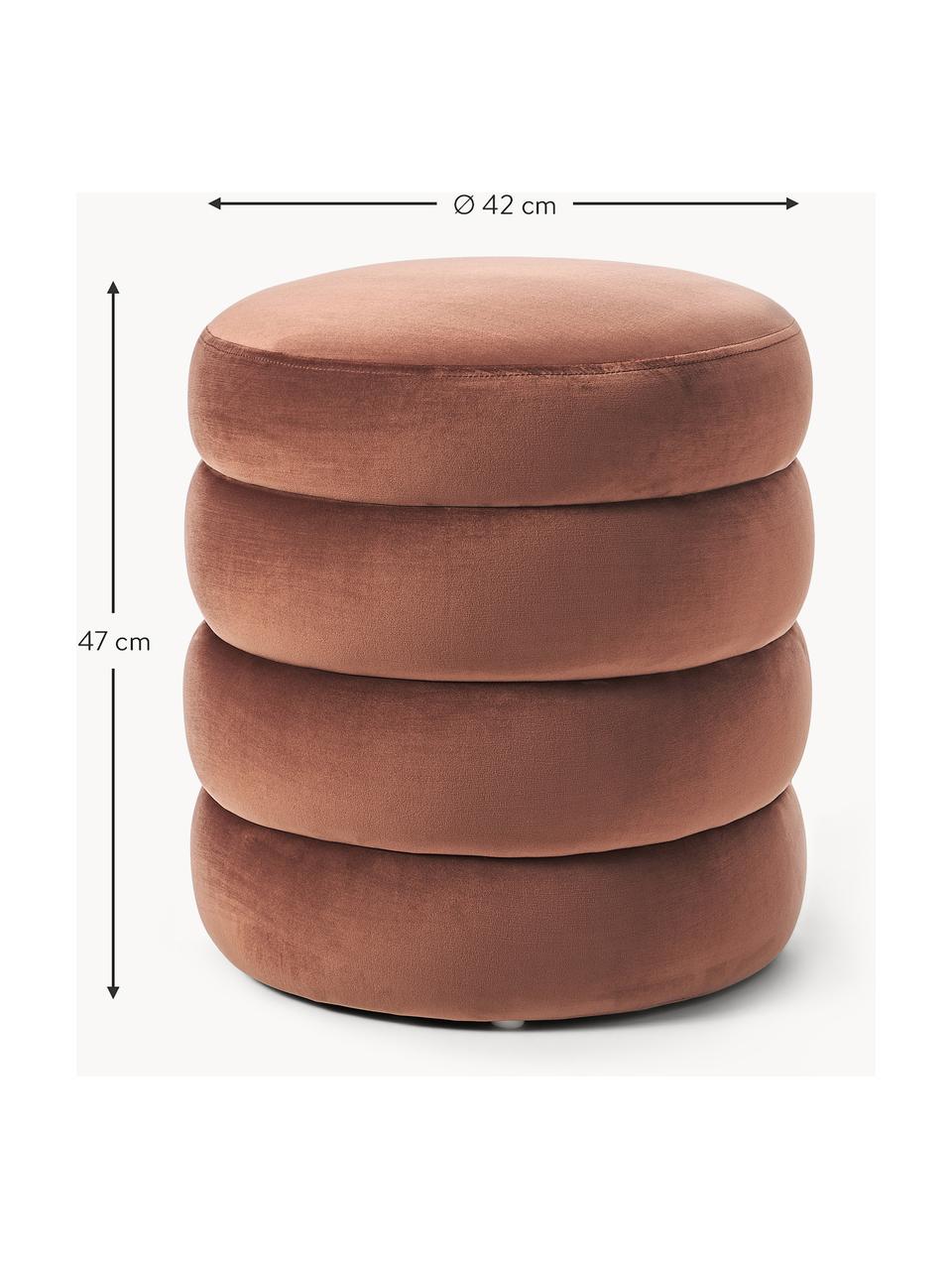 Pouf in velluto Alto, Rivestimento: velluto (100% poliestere), Struttura: legno di pino massiccio, , Velluto rosso ruggine, Ø 42 x Alt. 47 cm