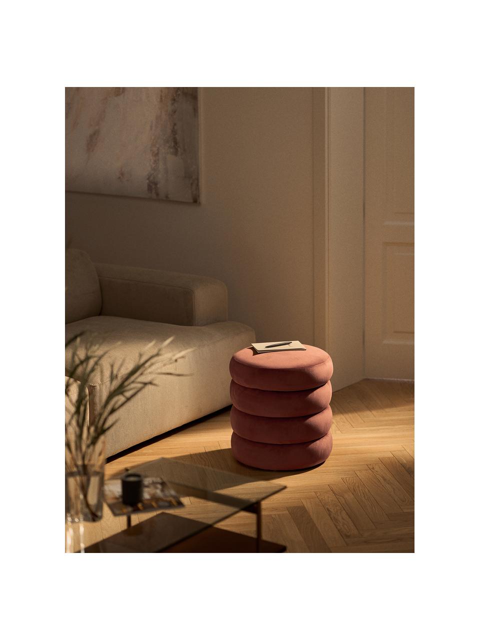 Pouf en velours Alto, Velours rouge rouille, Ø 42 x haut. 47 cm