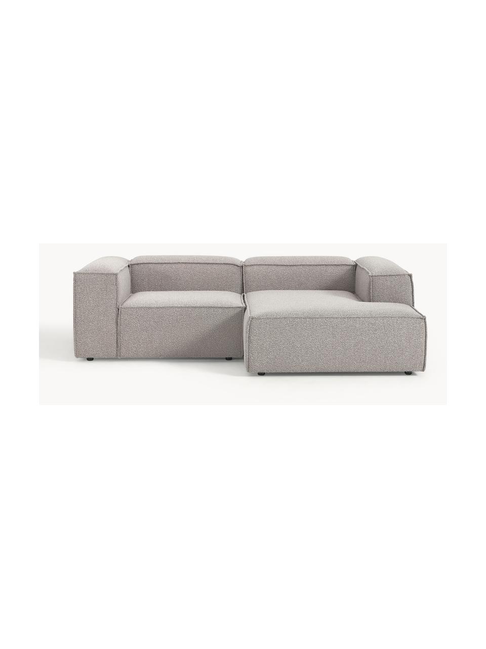 Divano angolare componibile in bouclé Lennon, Rivestimento: bouclé (100% poliestere) , Struttura: legno di pino massiccio, , Piedini: plastica Questo prodotto , Bouclé taupe, Larg. 238 x Prof. 180 cm, chaise longue a sinistra