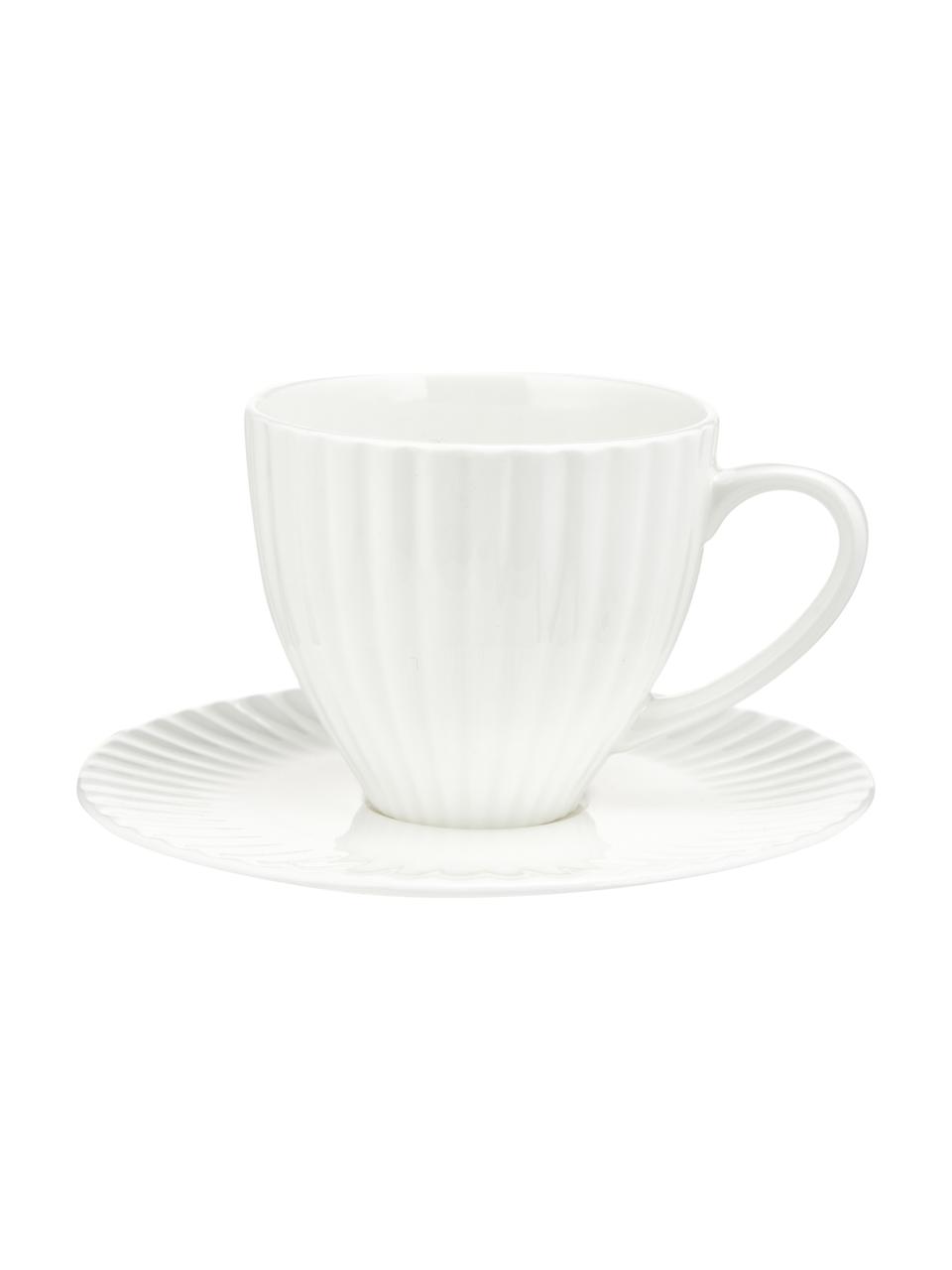 Tazza con piattino in porcellana bianca con rilievo scanalato Nala 2 pz, Fine Bone China (porcellana)
Fine bone china è una porcellana a pasta morbida particolarmente caratterizzata dalla sua lucentezza radiosa e traslucida, Bianco, Ø 9 x Alt. 7 cm