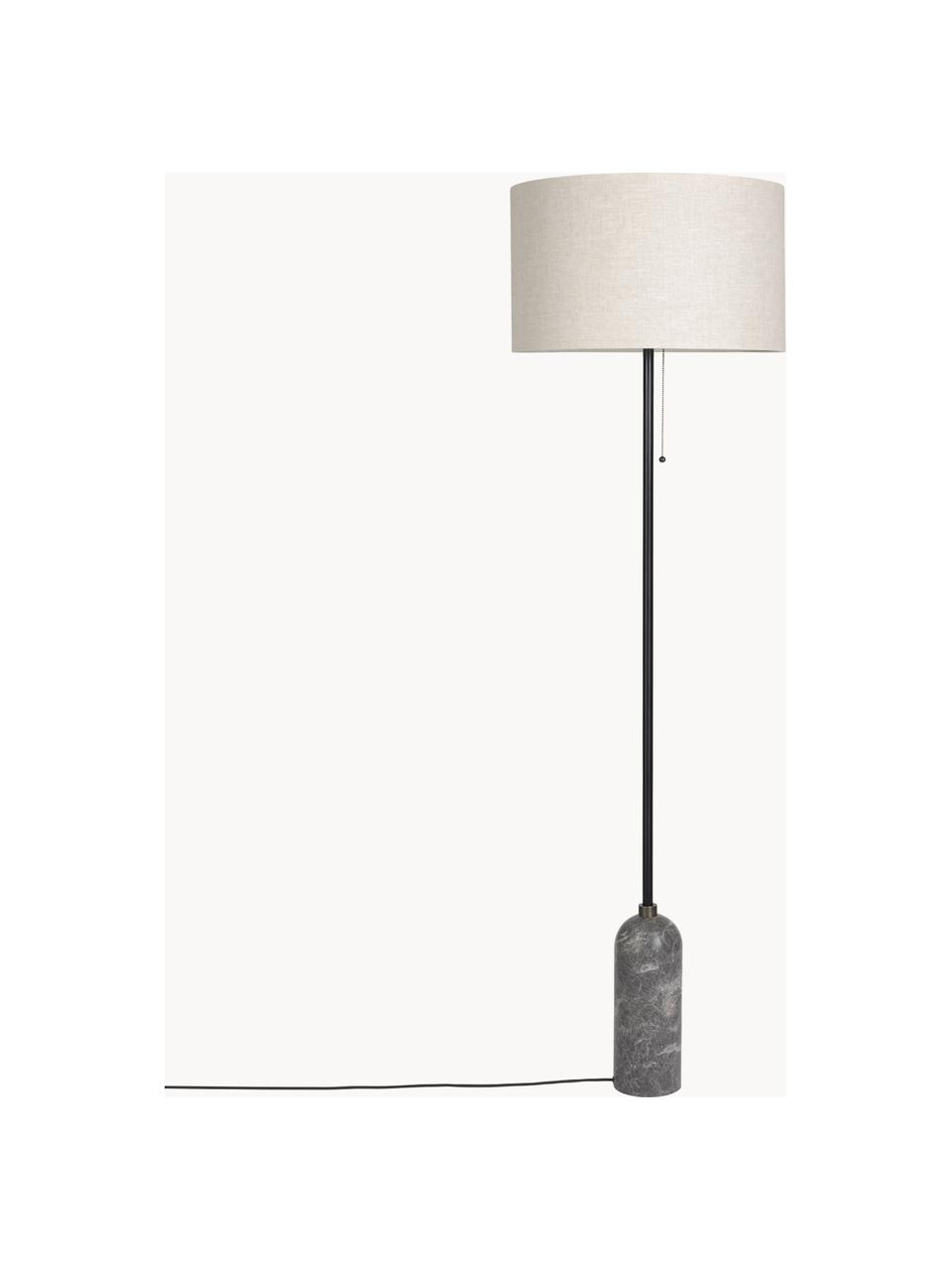 Dimmbare Stehlampe Gravity mit Marmorfuss, Lampenschirm: Stoff, Dekor: Messing, Hellbeige, Dunkelgrau marmoriert, H 169 cm