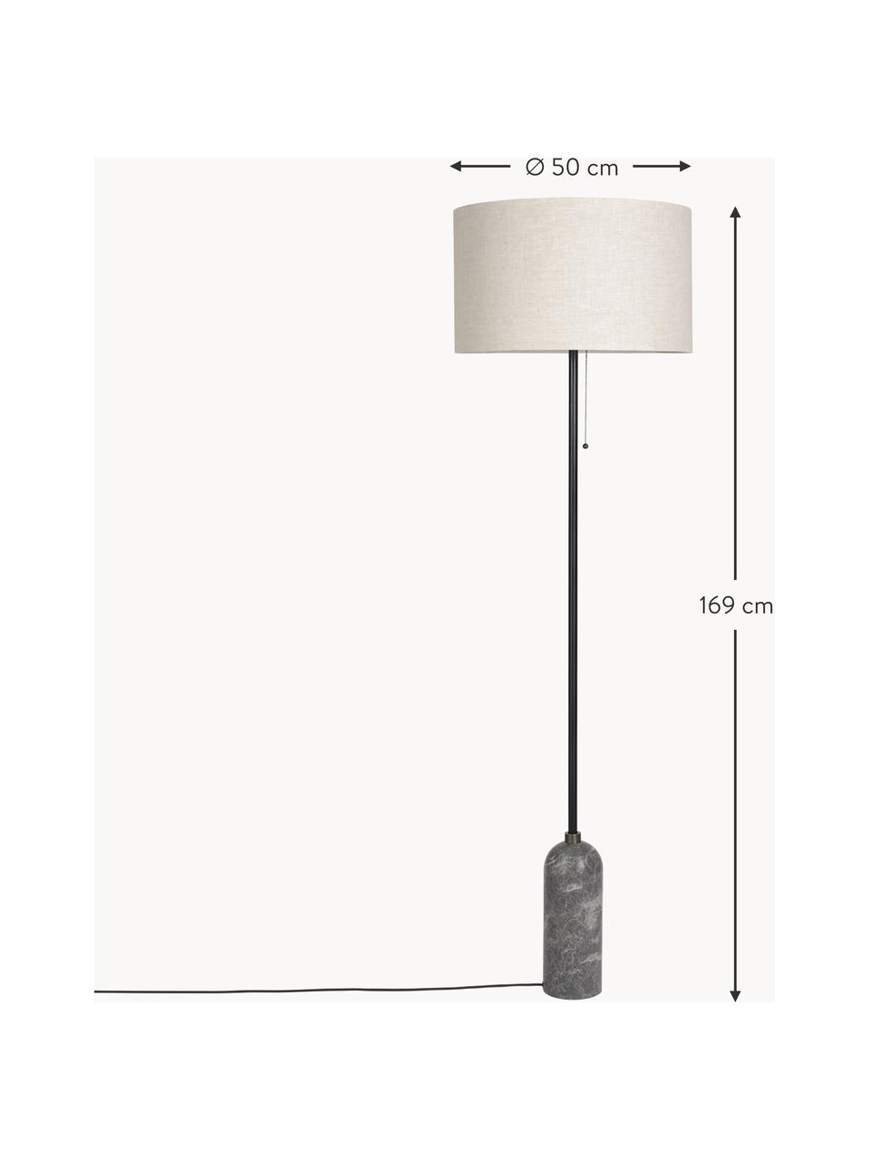 Dimmbare Stehlampe Gravity mit Marmorfuss, Lampenschirm: Stoff, Dekor: Messing, Hellbeige, Dunkelgrau marmoriert, H 169 cm