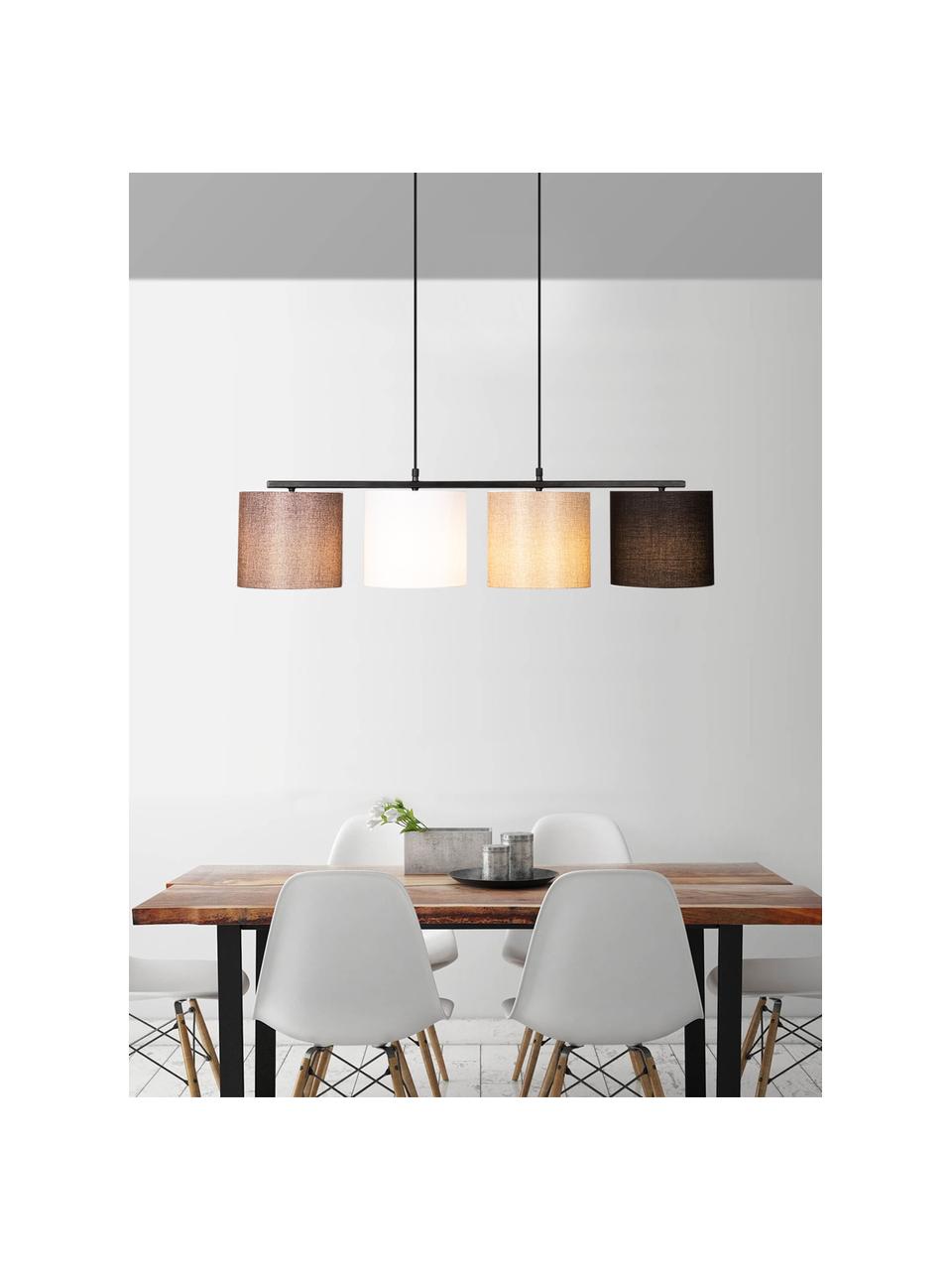 Lampadario grande con paralumi in tessuto Valiz, Struttura: metallo rivestito, Baldacchino: metallo rivestito, Nero, beige, bianco, marrone, Larg. 110 x Prof. 25 cm