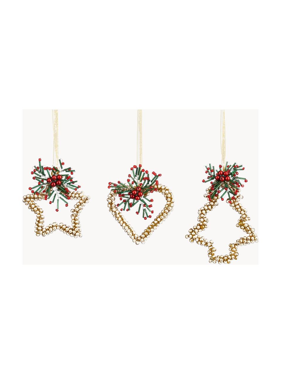 Kerstboomhangers Ornament, set van 6, Goudkleurig, rood, groen, Set met verschillende formaten