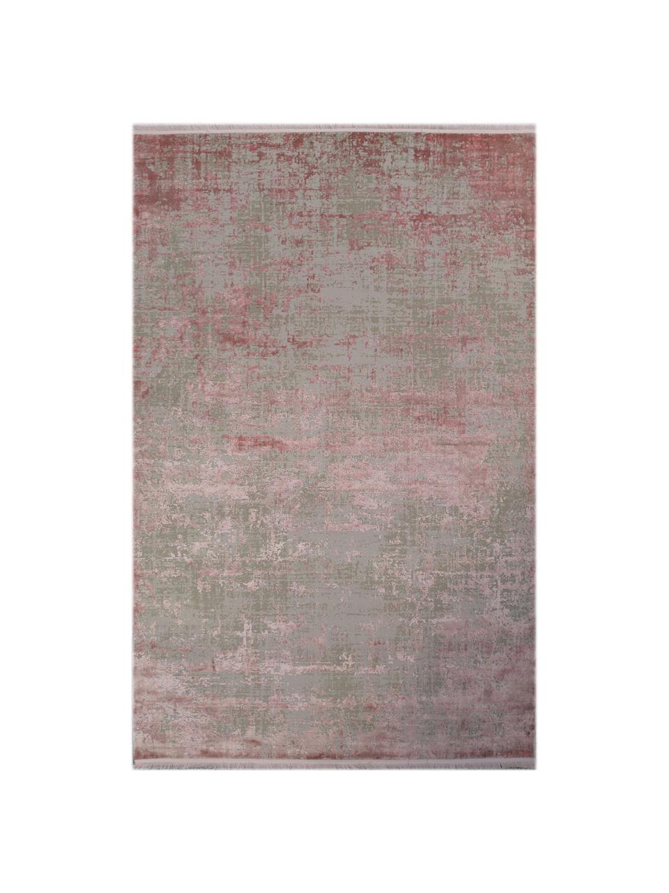 Tappeto vintage con frange effetto lucido Cordoba, Retro: cotone, Grigio, tonalità rosa, Larg. 130 x Lung. 190 cm (taglia S)