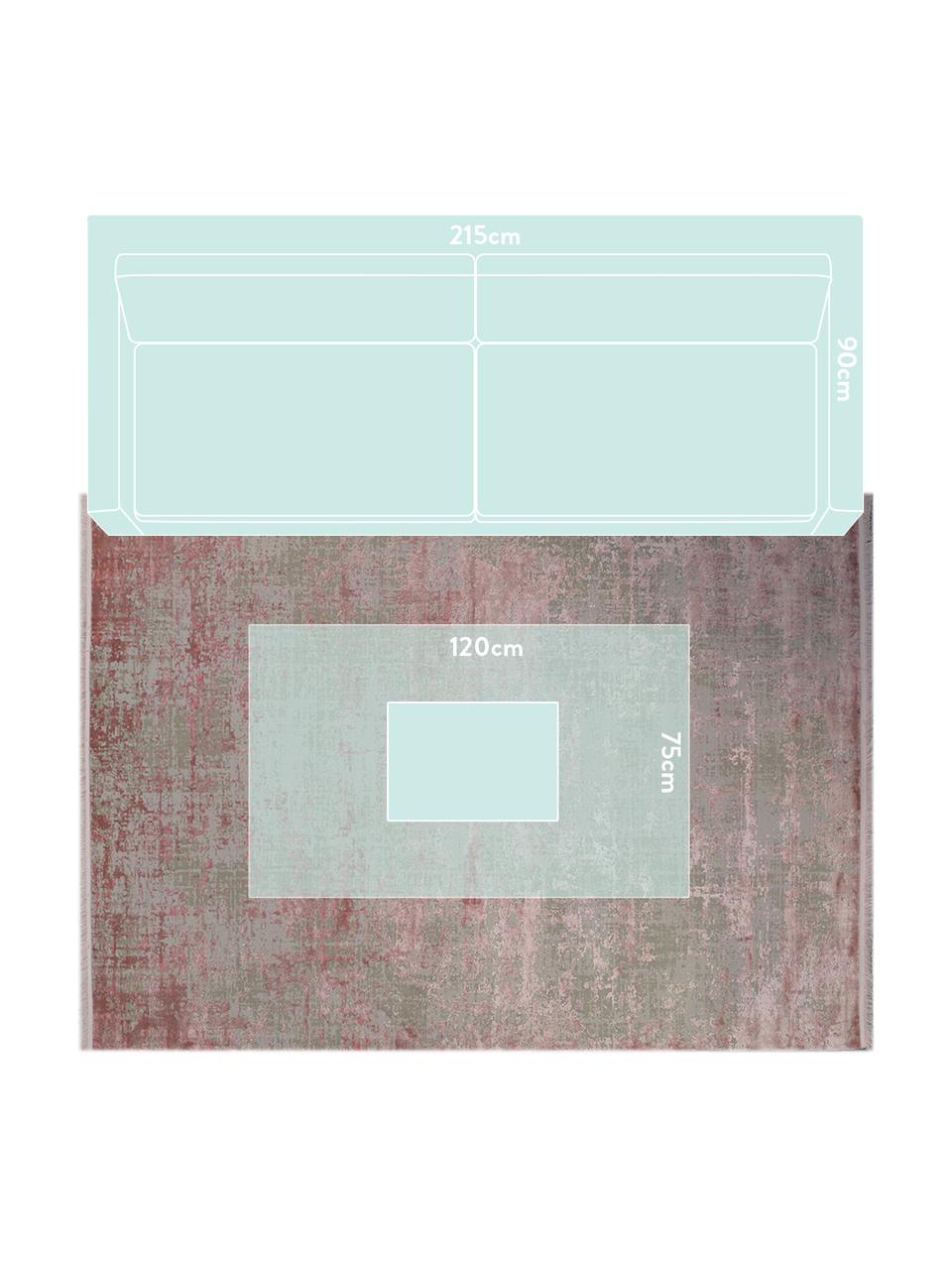 Dywan vintage z frędzlami Cordoba, Szary, odcienie różowego, S 130 x D 190 cm