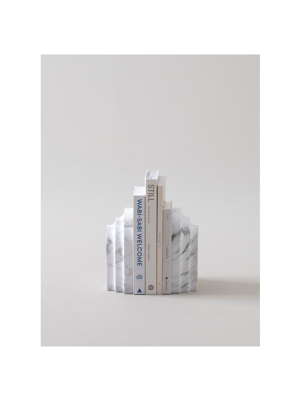 Boekensteun Block in marmerlook, 2-delig, Polyresin, Grijs, wit, B 16 cm x H 21 cm