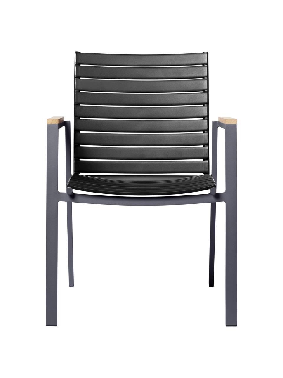 Silla con reposabrazos para exterior Mood Extreme, Estructura: aluminio con pintura en p, Asiento: plástico, Reposabrazos: madera de teca, Negro, An 57 x F 62 cm