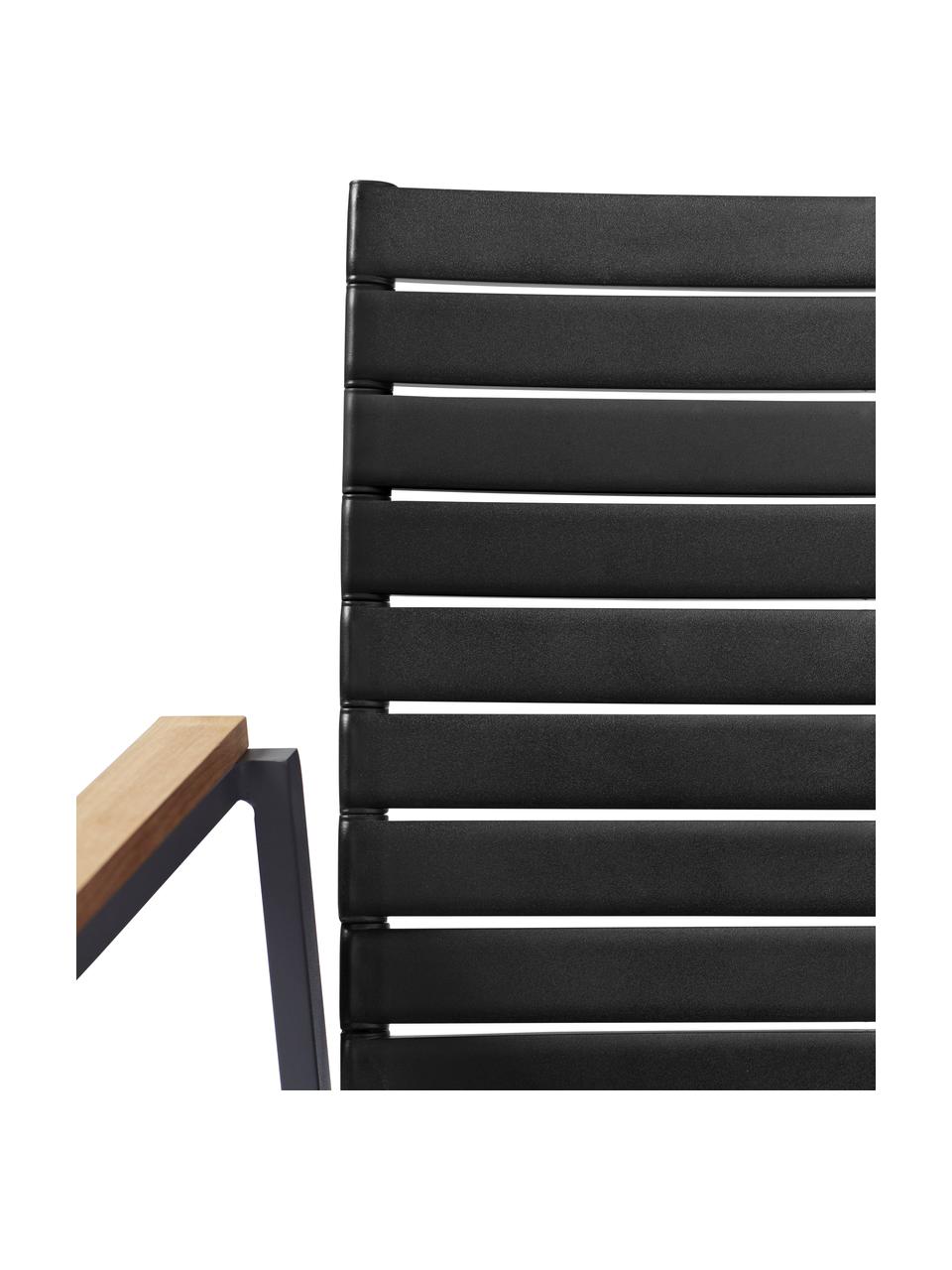 Silla con reposabrazos para exterior Mood Extreme, Estructura: aluminio con pintura en p, Asiento: plástico, Reposabrazos: madera de teca, Negro, An 57 x F 62 cm