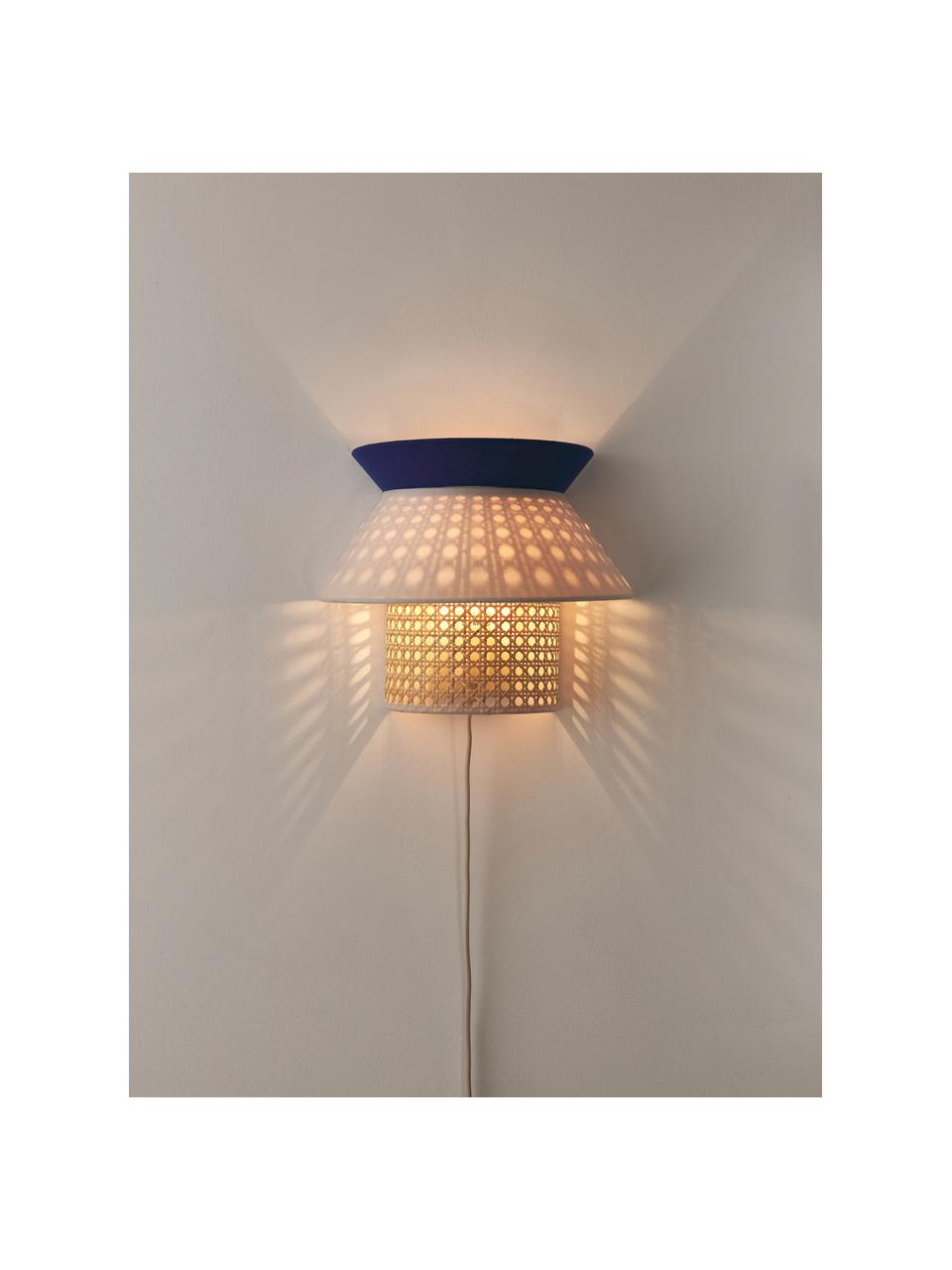 Nástenná lampa z viedenského výpletu Klea, Svetlobéžová, tmavomodrá, Š 30 x V 25 cm