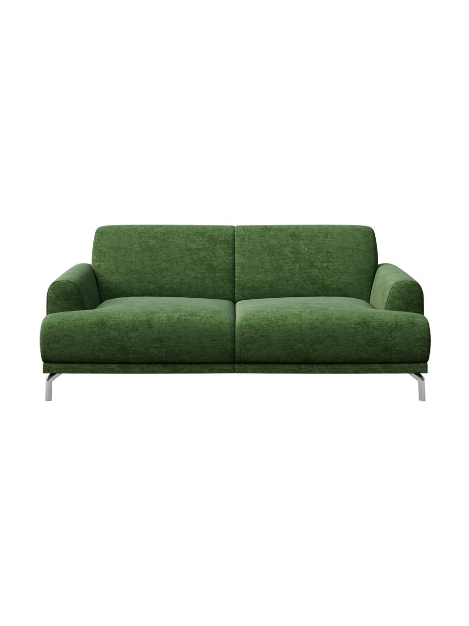 Divano 2 posti in tessuto verde scuro Puzo, Rivestimento: 100% poliestere, Sottostruttura: compensato, legno di betu, Piedini: metallo verniciato, Verde scuro, Larg. 170 x Prof. 84 cm