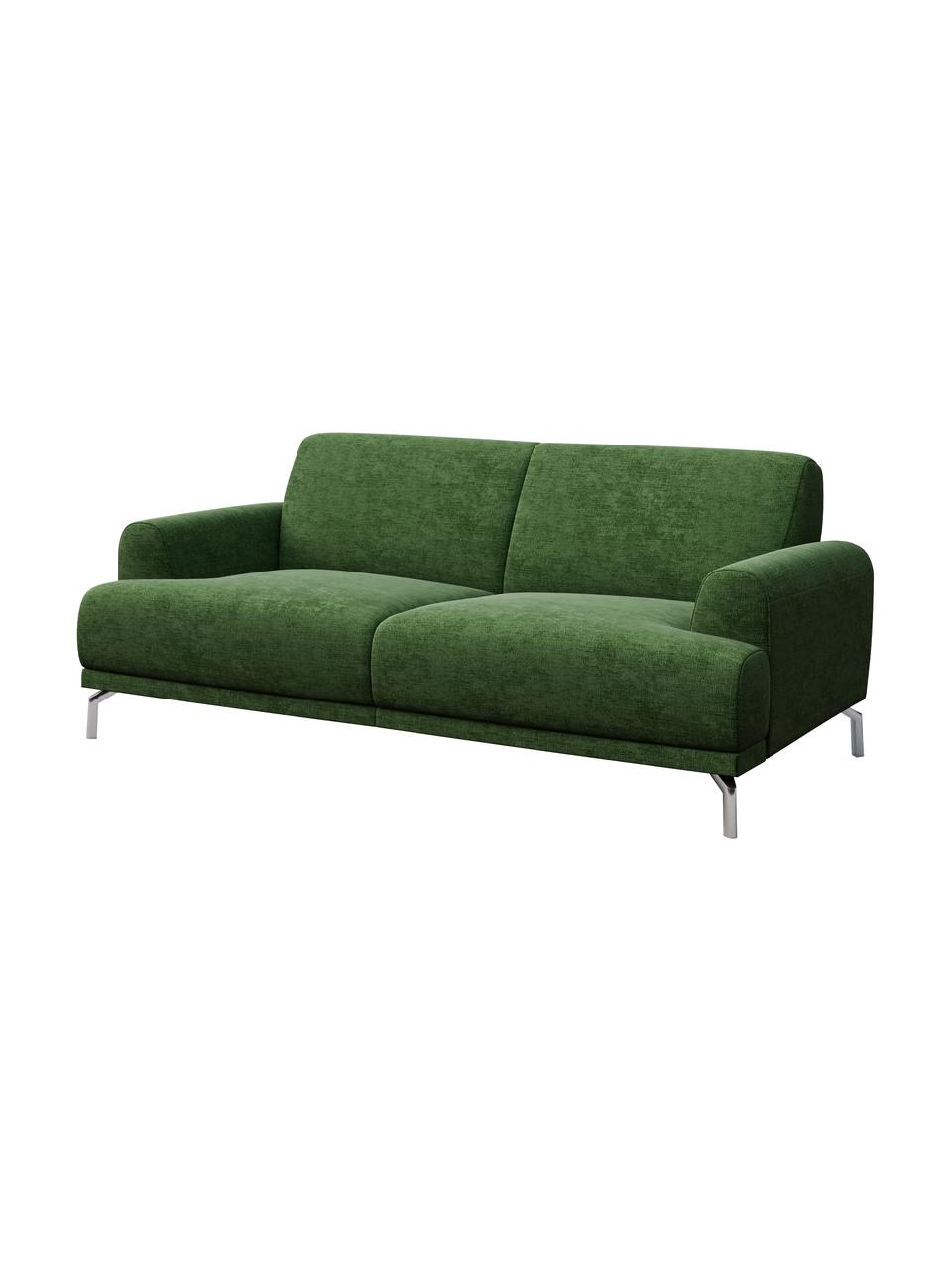 Divano 2 posti in tessuto verde scuro Puzo, Rivestimento: 100% poliestere, Sottostruttura: compensato, legno di betu, Piedini: metallo verniciato, Verde scuro, Larg. 170 x Prof. 84 cm