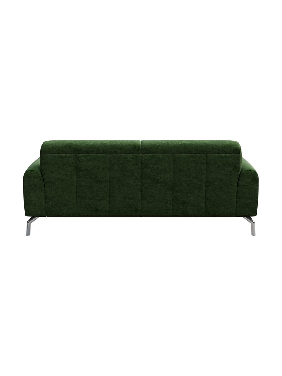 Divano 2 posti in tessuto verde scuro Puzo, Rivestimento: 100% poliestere, Sottostruttura: compensato, legno di betu, Piedini: metallo verniciato, Verde scuro, Larg. 170 x Prof. 84 cm