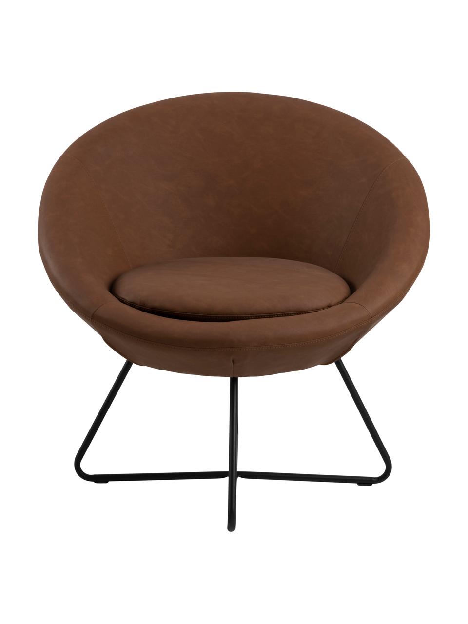 Fauteuil cocktail en cuir synthétique Center, Cuir synthétique brun, larg. 82 x prof. 71 cm