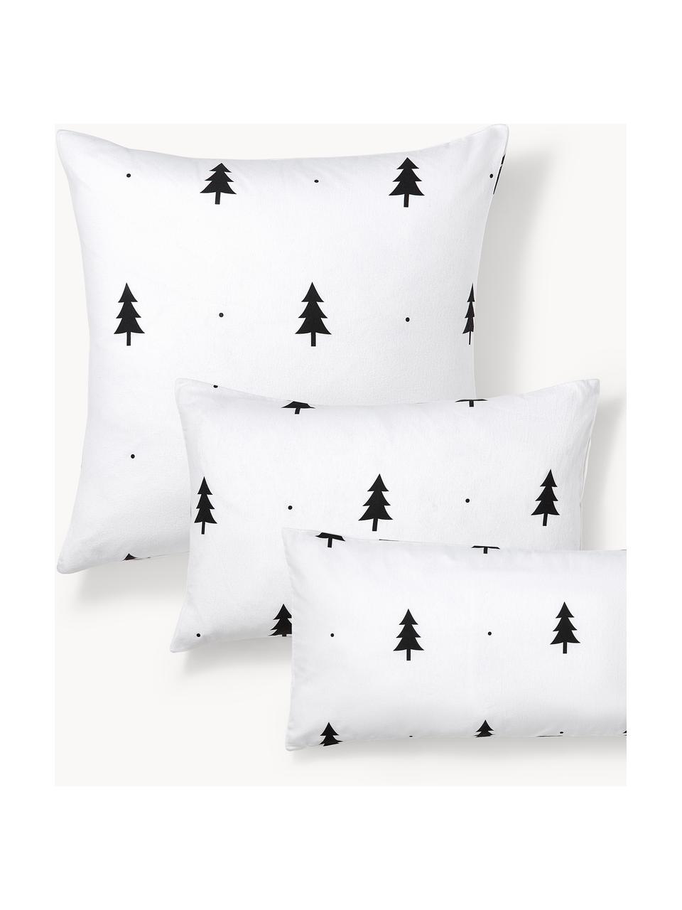 Taie d'oreiller en flanelle avec sapins X-mas Tree, Blanc, noir, larg. 50 x long. 70 cm