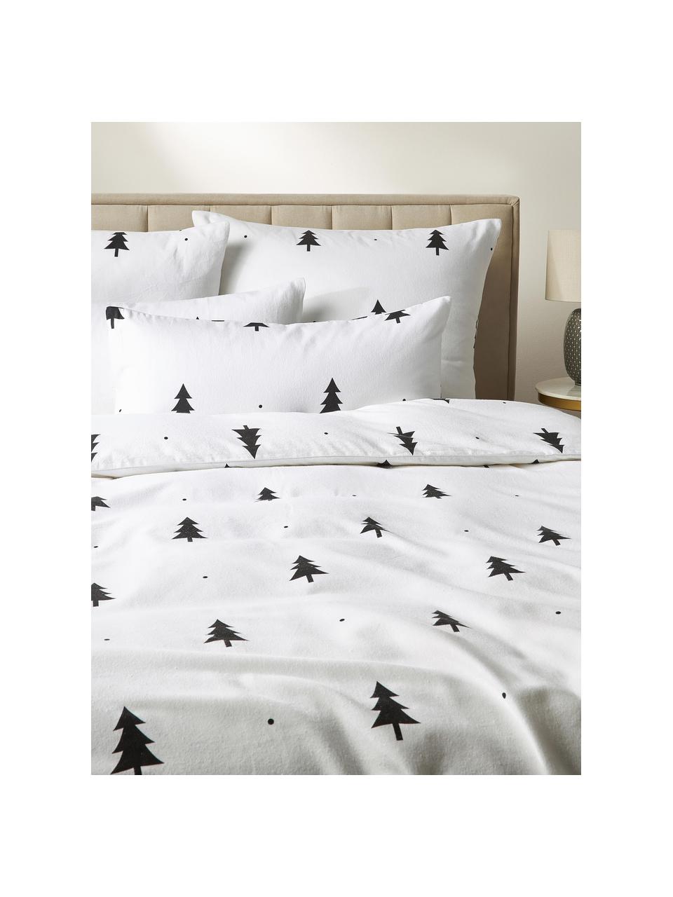 Taie d'oreiller en flanelle avec sapins X-mas Tree, Blanc, noir, larg. 50 x long. 70 cm