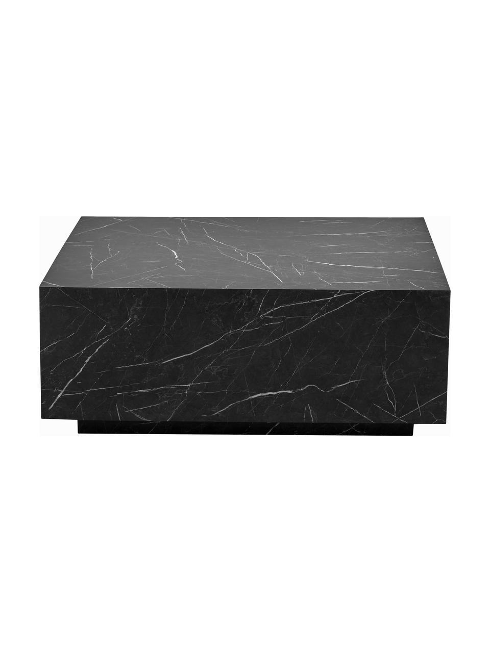 Tavolino da salotto effetto marmo Lesley, Pannello di fibra a media densità (MDF) rivestito con foglio di melamina, Nero marmorizzato lucido, Larg. 90 x Prof. 90 cm