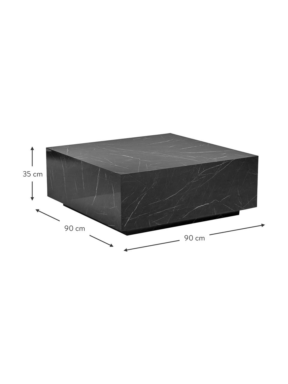 Couchtisch Lesley in Marmor-Optik, Mitteldichte Holzfaserplatte (MDF), mit Melaminfolie überzogen, Marmor-Optik Schwarz, glänzend, B 90 x T 90 cm