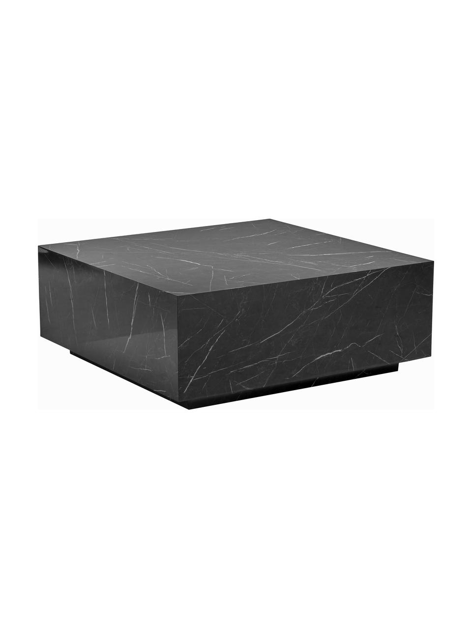 Konferenční stolek v mramorovém vzhledu Lesley, MDF deska (dřevovláknitá deska střední hustoty) pokrytá melaminovou fólií, Mramorovaná lesklá černá, Š 90 cm, H 90 cm