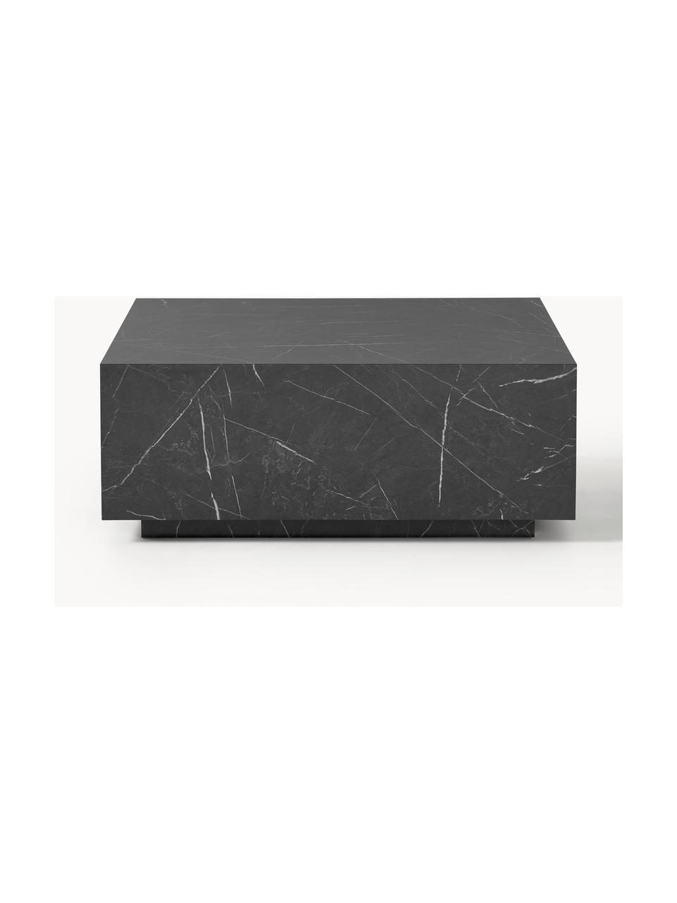 Tavolino da salotto effetto marmo Lesley, Pannello di fibra a media densità (MDF), rivestito con lamina melaminica, legno di mango, Effetto marmo nero lucido, Larg. 90 x Prof. 90 cm