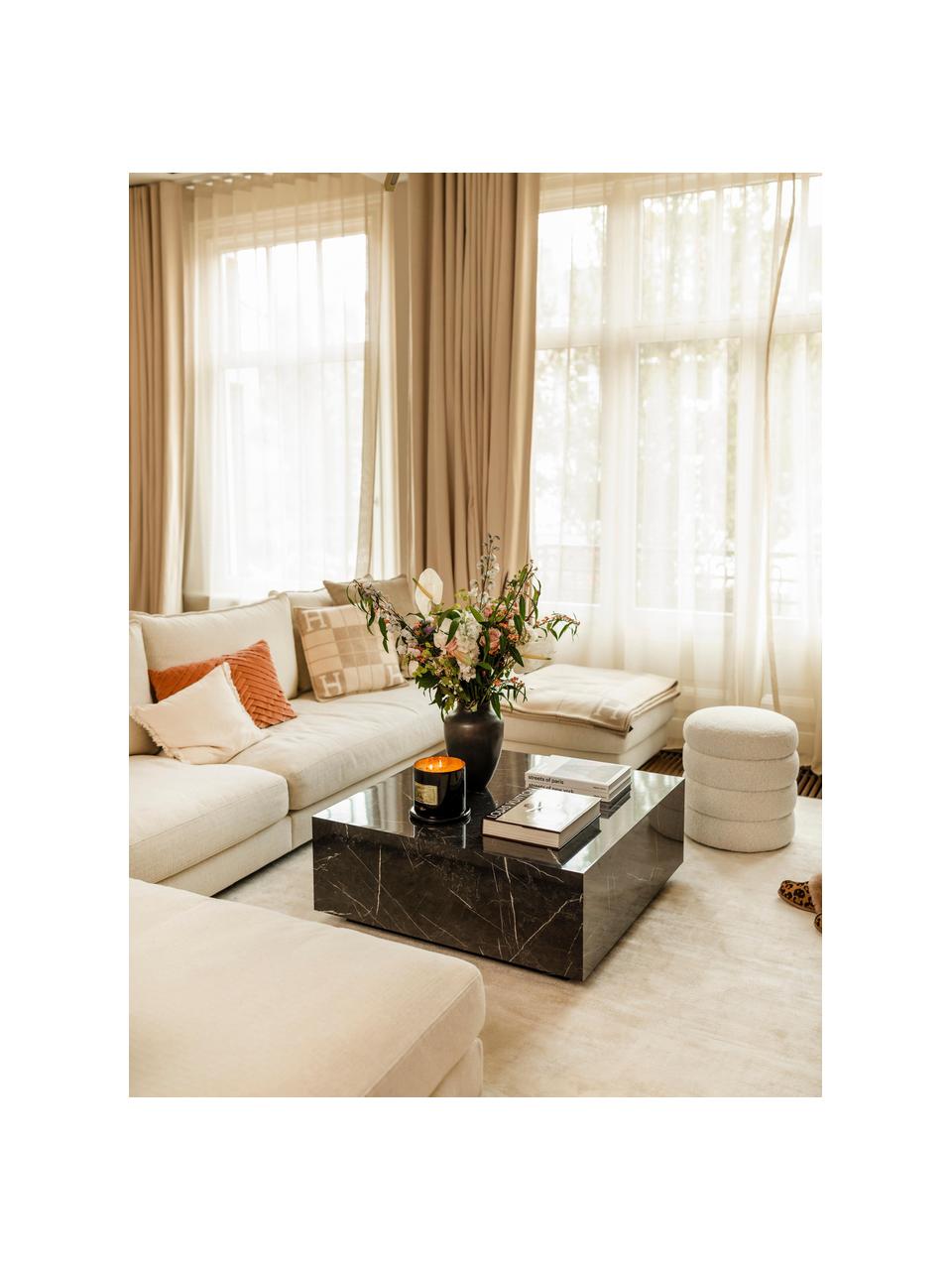 Table basse aspect marbre Lesley, MDF, enduit feuille mélaminée, bois de manguier, Noir aspect marbre, haute brillance, larg. 90 x prof. 90 cm