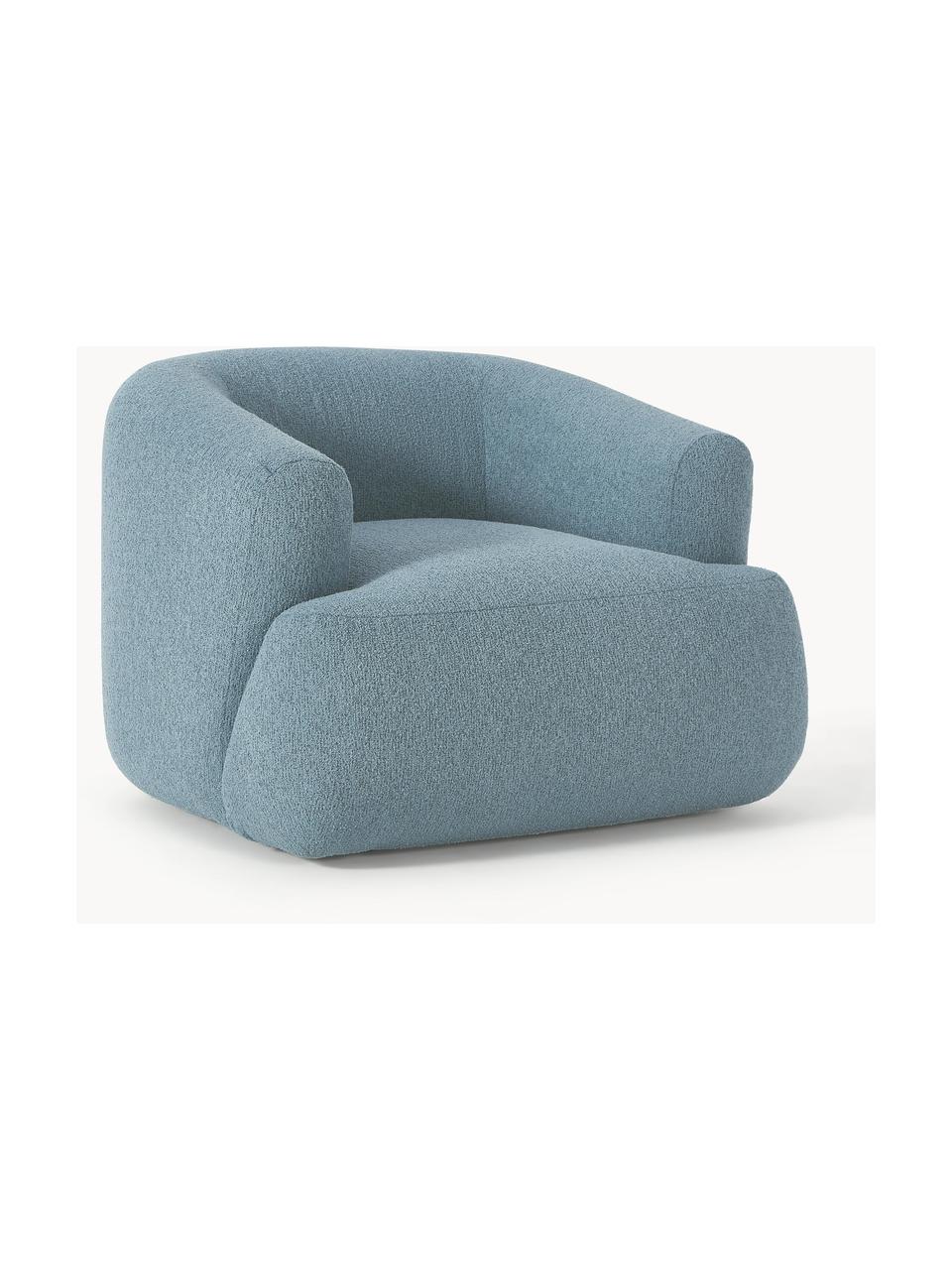 Bouclé fauteuil Sofia, Bekleding: bouclé (100% polyester) M, Frame: sparrenhout, spaanplaat, , Poten: kunststof Dit product is , Bouclé blauw, B 90 x D 97 cm