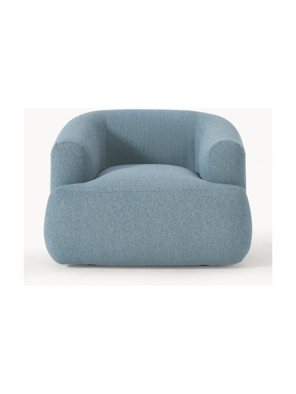 Bouclé fauteuil Sofia, Bekleding: bouclé (100% polyester) M, Frame: sparrenhout, spaanplaat, , Poten: kunststof Dit product is , Bouclé blauw, B 90 x D 97 cm