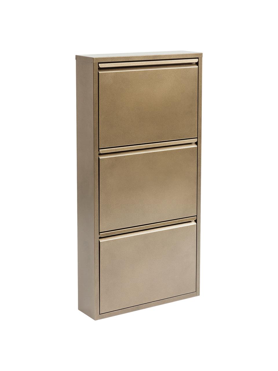 Scarpiera da parete con 3 scomparti a ribalta Caruso, Acciaio verniciato a polvere, Bronzo, Larg. 50 x Alt. 103 cm