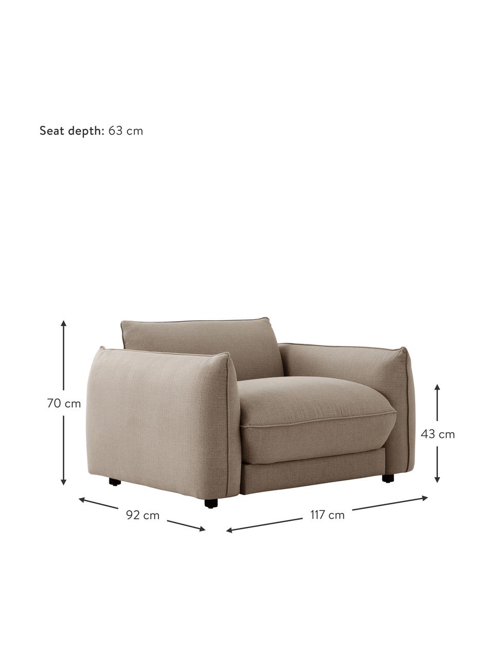 Fauteuil lounge Molton, Tissu taupe, larg. 117 x prof. 92 cm