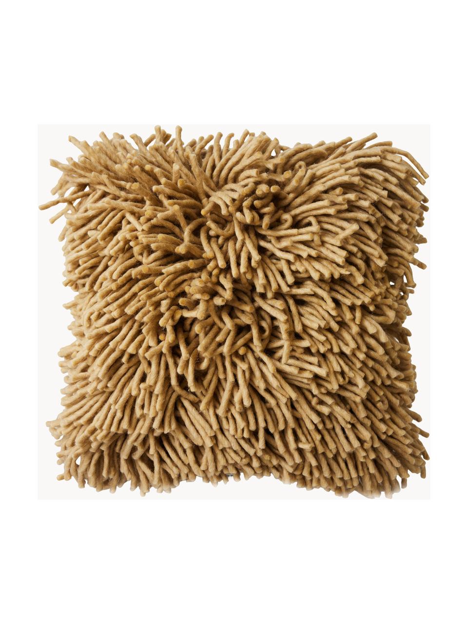 Flauschiges Kissen Rugged, handgefertigt, Hülle: 50 % Wolle, 50 % Baumwoll, Beige, B 50 x L 50 cm