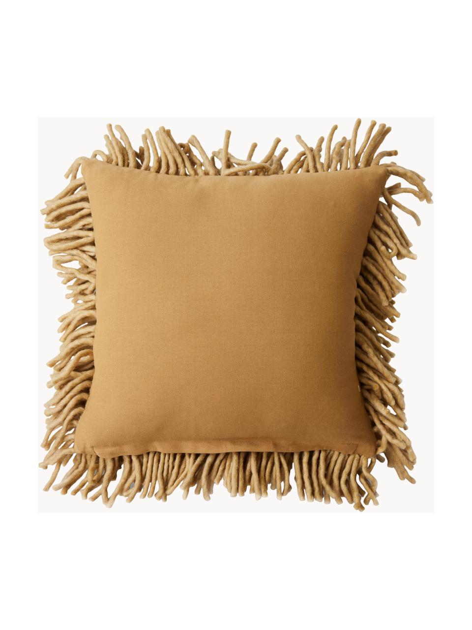 Flauschiges Kissen Rugged, handgefertigt, Hülle: 50 % Wolle, 50 % Baumwoll, Beige, B 50 x L 50 cm