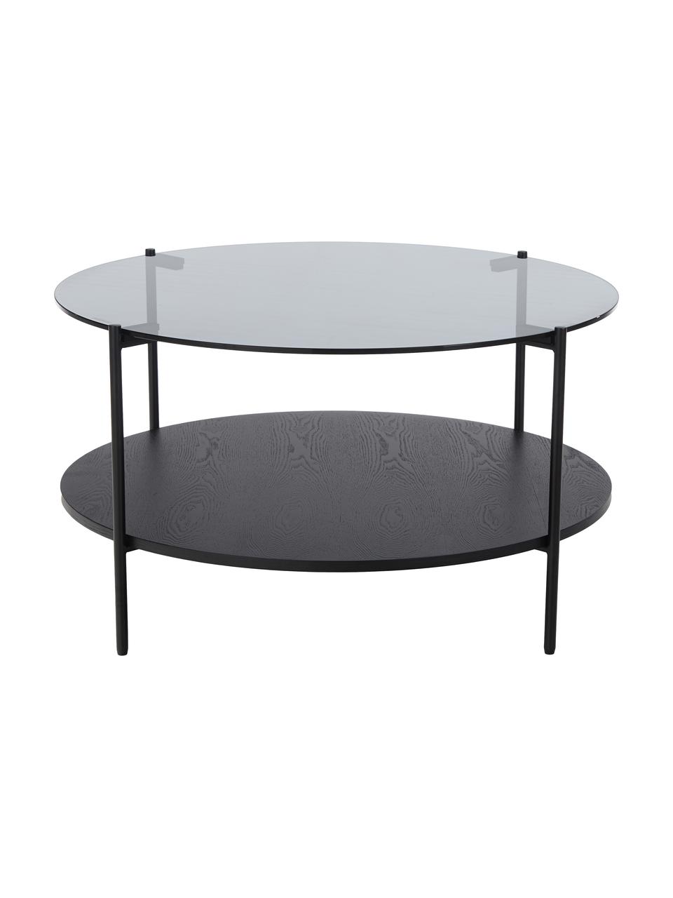 Table basse en verre Valentina, Bois de frêne, noir laqué, Ø 84 cm
