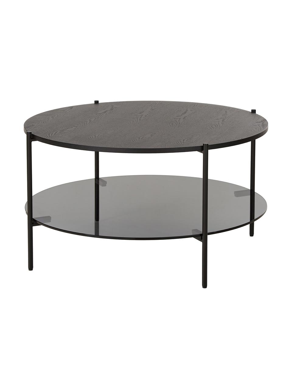 Table basse en verre Valentina, Bois de frêne, noir laqué, Ø 84 cm