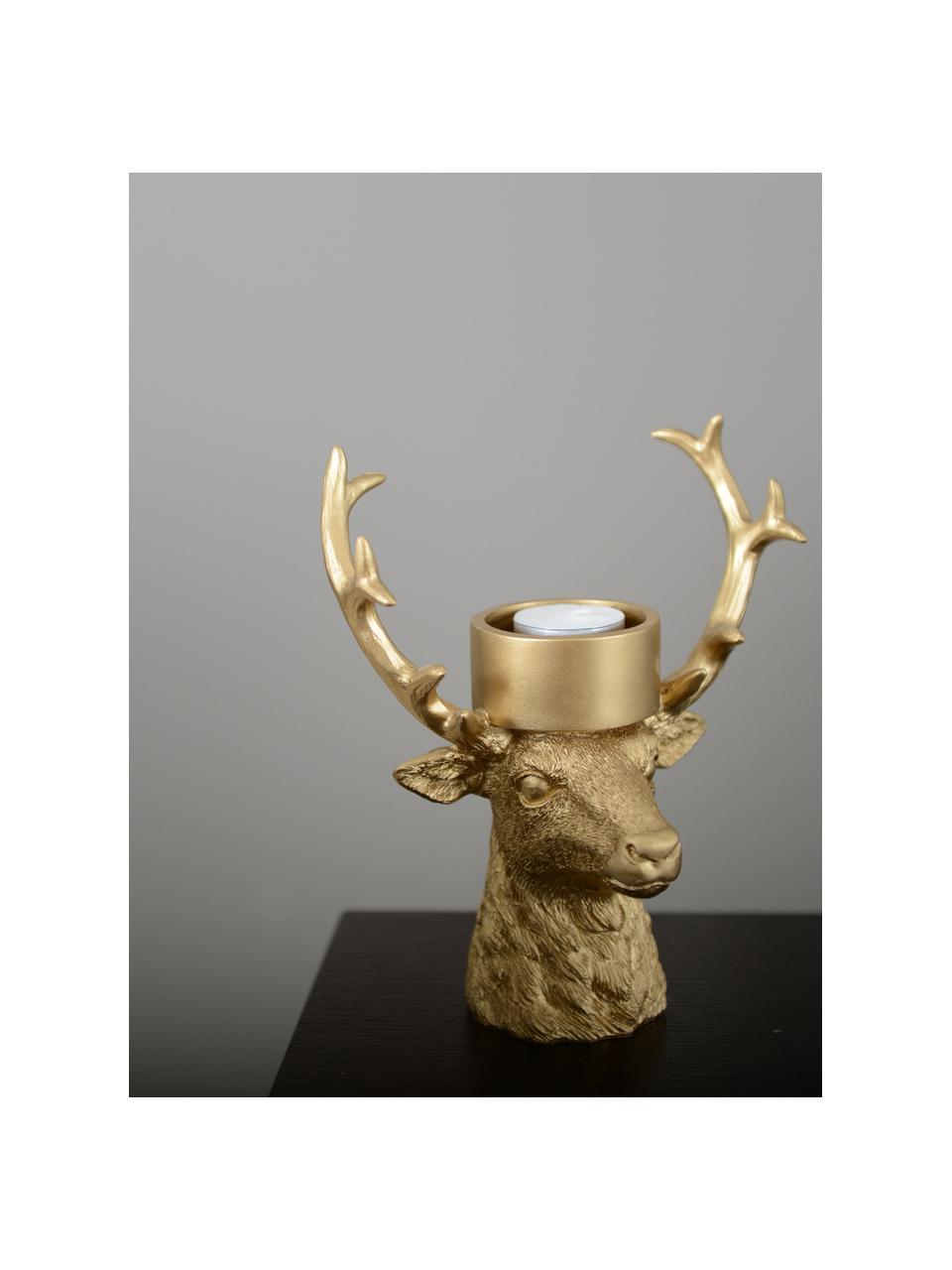 Teelichthalter Deer in Goldfarben, Polyresin, Goldfarben, B 18 x H 22 cm