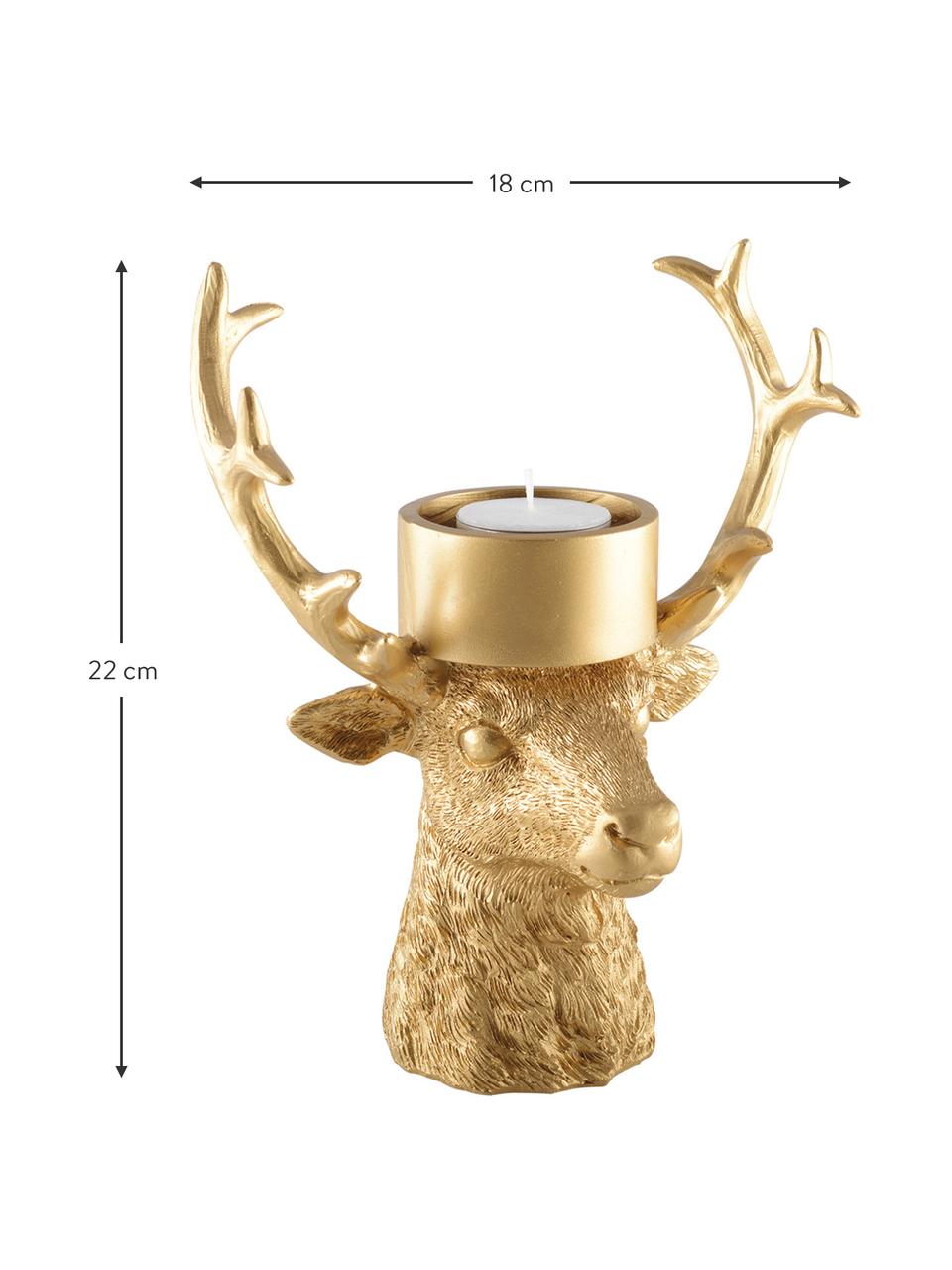 Teelichthalter Deer in Goldfarben, Polyresin, Goldfarben, B 18 x H 22 cm