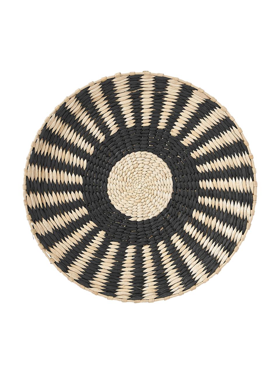 Wandobjectenset Tilda, 3-delig, Metaal, natuurlijke vezels, papier, Zwart, beige, Set met verschillende formaten