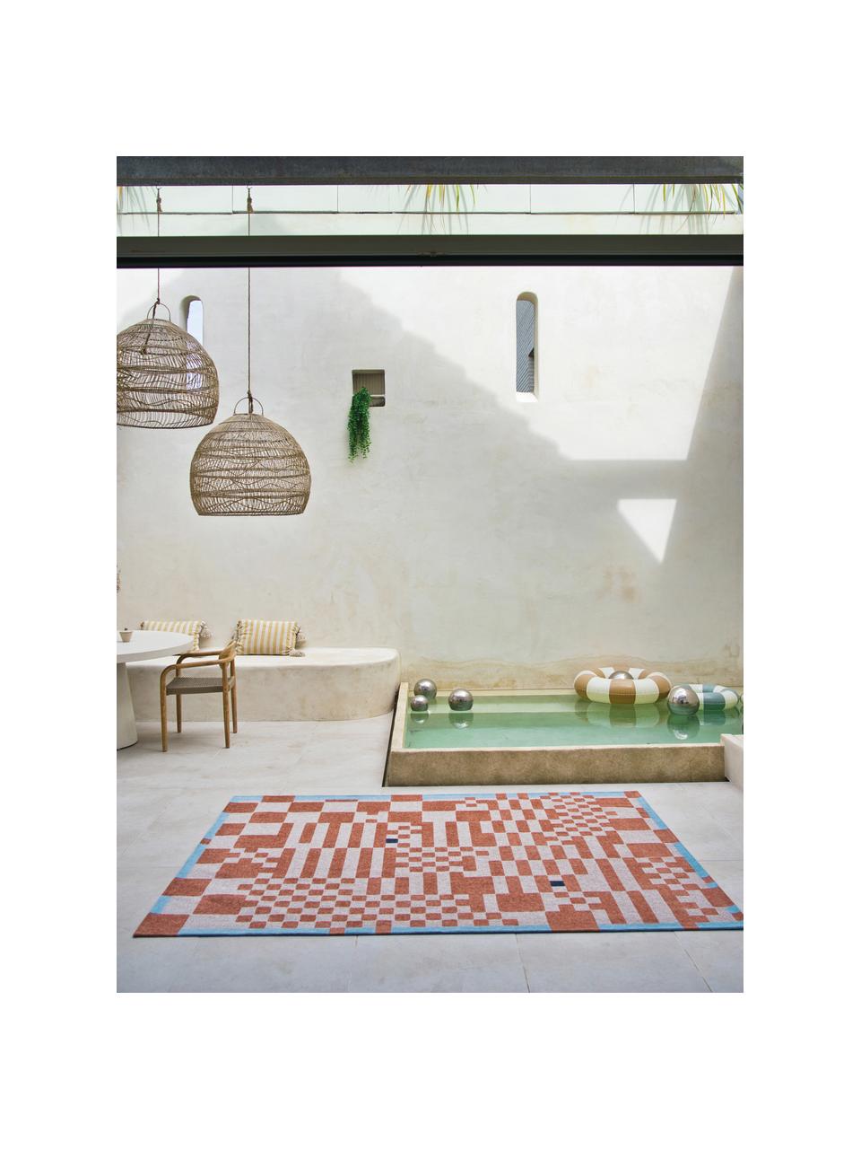 Tapis avec motif graphique Honey, 100 % polyester, Terracotta, blanc cassé, bleu ciel, larg. 80 x long. 150 cm (taille XS)